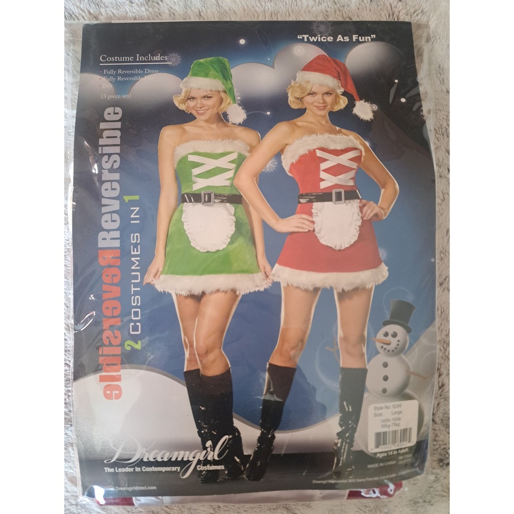 Dreamgirl Reversible Christmas Halloween Costume Dress Hat Belt Red Green Large